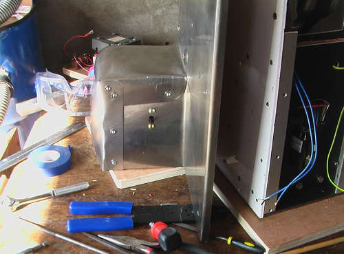 Lathe motor housing ready This should protect from the wood.