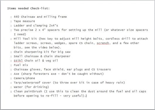 Click to enlarge this milling checklist